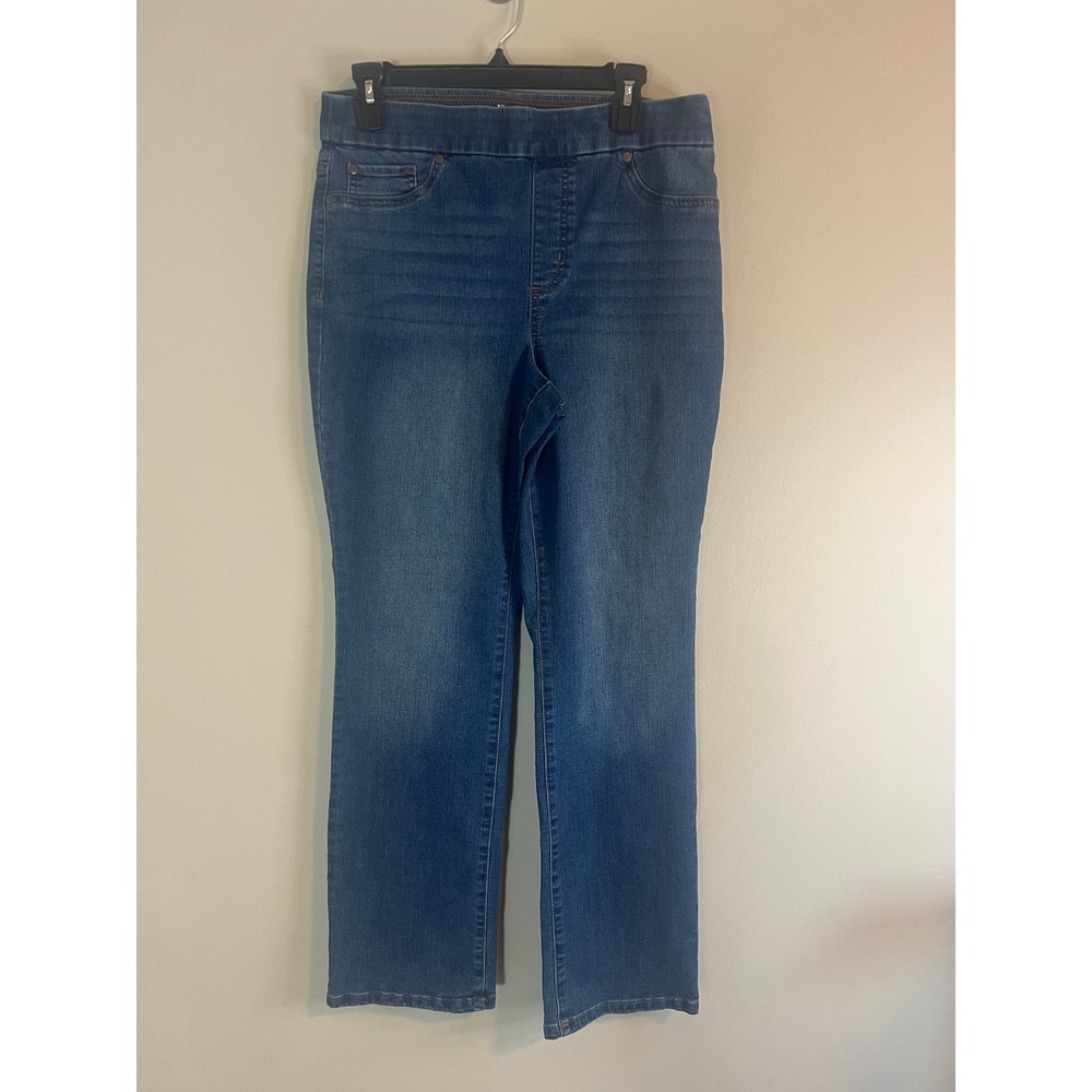 Kim Rogers Tummy Control Pull On Jeans Medium Wash Straight Leg Size 12 Average - Picture 1 of 7